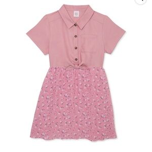 Wonder Nation Short Sleeve Girls Tie Front Dress, Size Small 6/6x Rose Herb